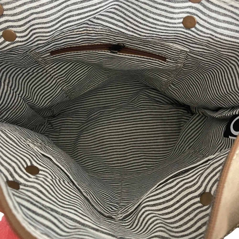 Olay Canvas Shoulder Bag Hair On Cowhide Leather Tote Aztec Fringe Neutral Color - Picture 5 of 9